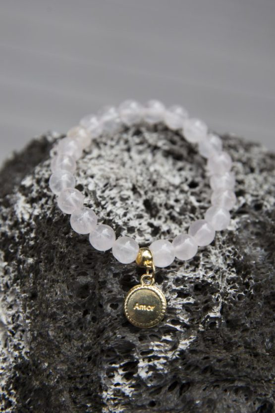 Bracelete Amor – Quartzo Rosa – Pingente Amor em Banho de Ouro - Image 4