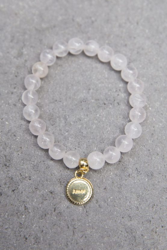 Bracelete Amor – Quartzo Rosa – Pingente Amor em Banho de Ouro - Image 3