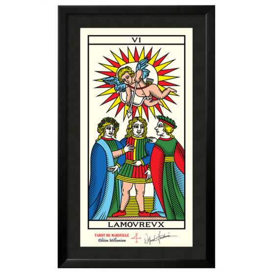 Quadro Emoldurado Taro de Marseille Arcano Maior 06 Os Enamorados Edition Millenium de Wilfried Houdouin Assinado - Exclusivo DMAstro Brasil