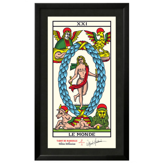 Quadro Emoldurado Taro de Marseille Arcano Maior 21 O Mundo de Wilfried Houdouin Assinado - Exclusivo DMAstro Brasil