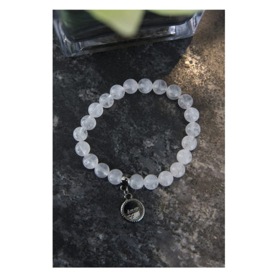 Bracelete Amor – Quartzo Rosa – Pingente Amor em Banho de Ródio Negro