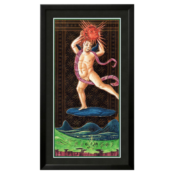 Quadro Emoldurado Tarô Visconti Sforza Arcano Maior 19 O Sol de A. A. Atanassov